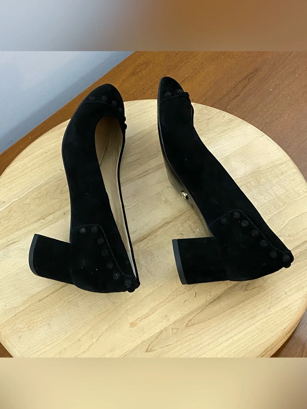 Tory Burch Colt Black Suede Studded Block Heel Pumps Round Toe Shoes Size 7M‎